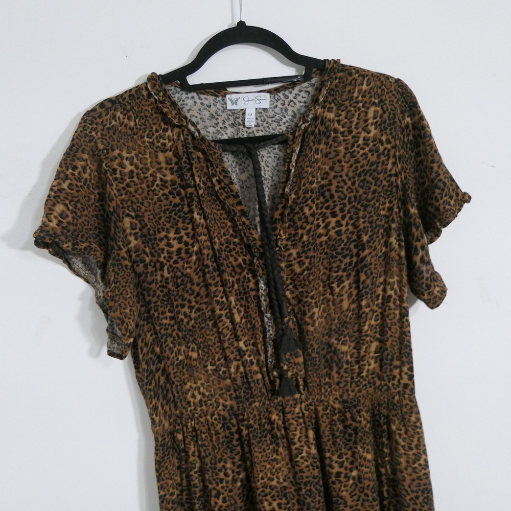 Jessica Simpson Women Maxi Dress 0X Brown Leopard Boho Tiered Ruffles Flowy
